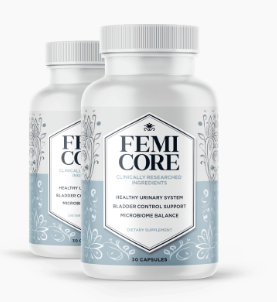 Two bottles of FemiCore dietary supplement